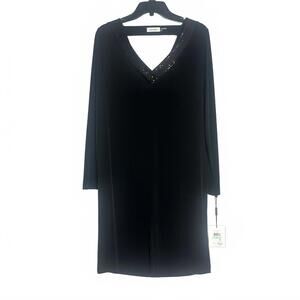 Calvin Klein Black Long Sleeve Dress size 8 Sequince v Neck